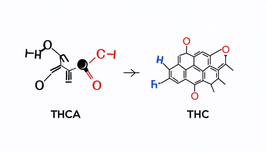 Diagram illustrating the molecular structure and differences between THCA and THC